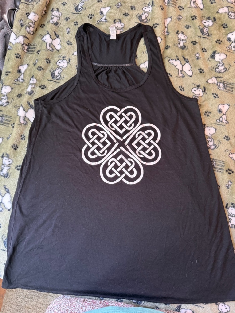 Bella Canvas Black Racerback Tank with White Celtic Knot Heart Design